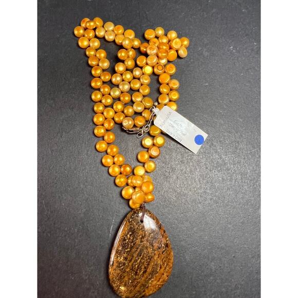 NEW freshwater pearl and bronzite necklace with sterling silver clasp - Picture 5 of 11